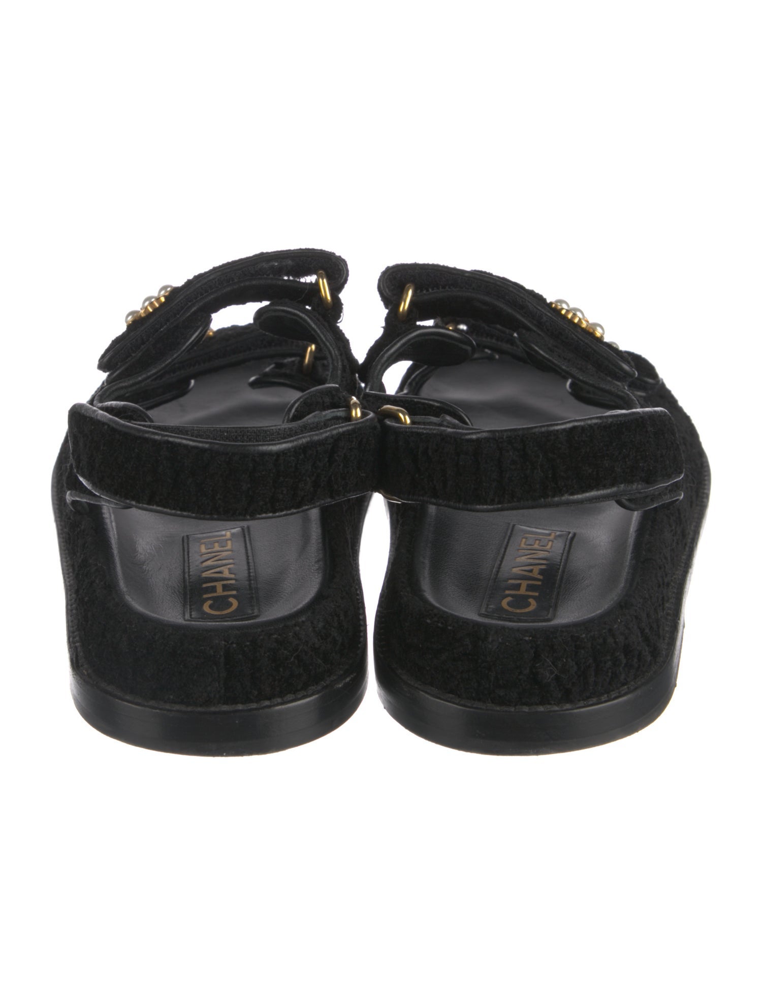 Chanel Interlocking CC Logo Velvet Slingback Sandals